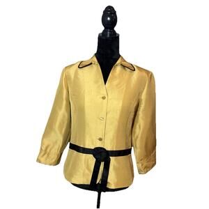 Vintage Della Moda Women Button Up With Black Trim Gold Size 8 Business Meeting